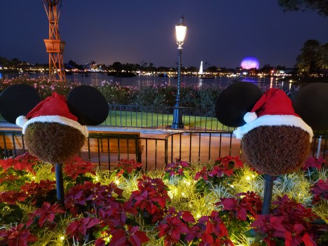 Santa Mickey topiaries